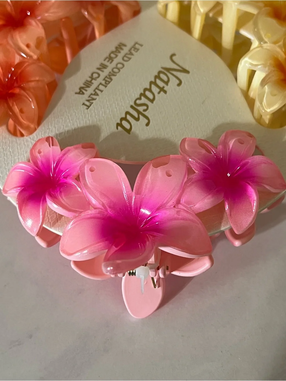 NWT Natasha Couture Trio Floral Hair Clips in Yellow, Pink, and Peach